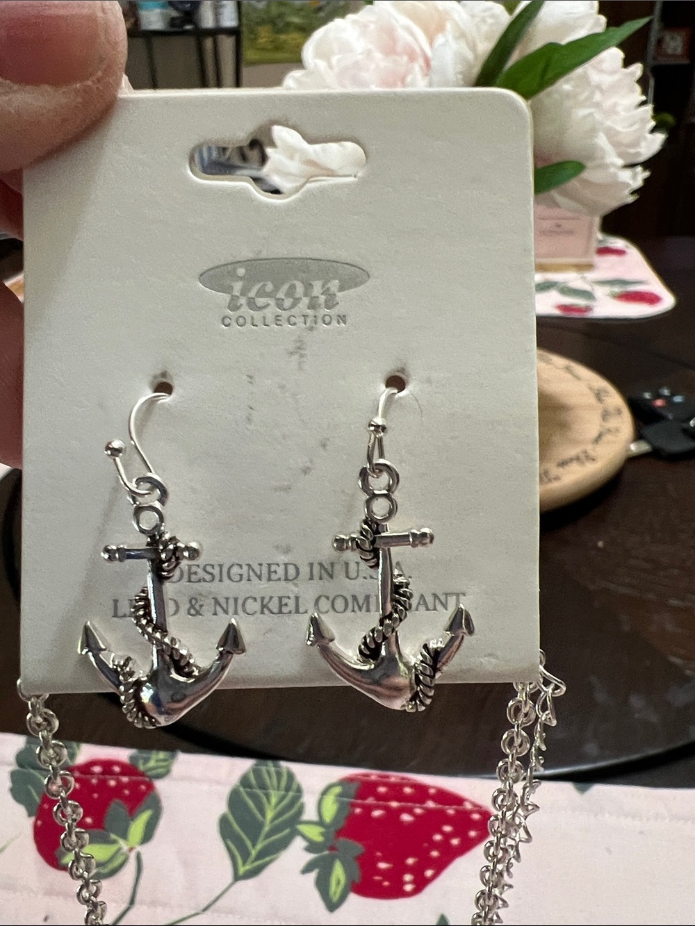 New ICON Silver Anchor Dangle Earrings